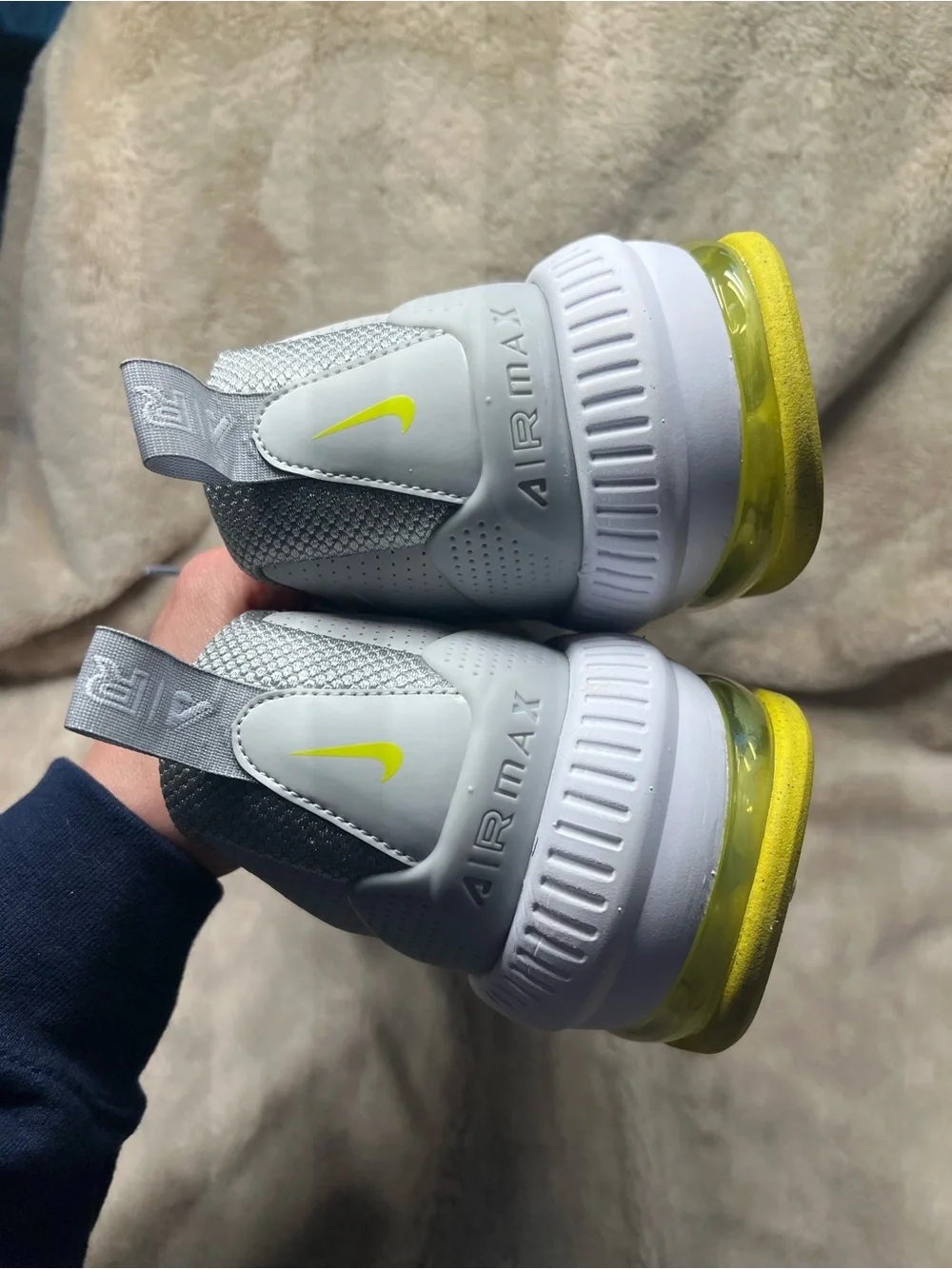 Nike Air Max Genome shoes in the Gray Fog and High Voltage colorway size 14